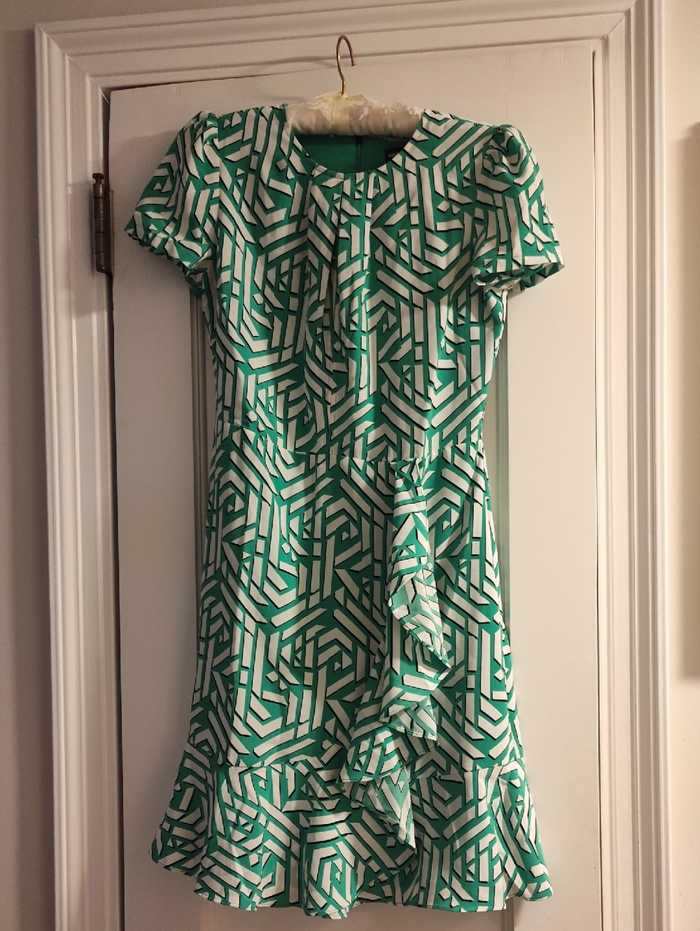 Karl Lagerfeld Paris Spearmint Green Satin Dress with Front Side Flounce.